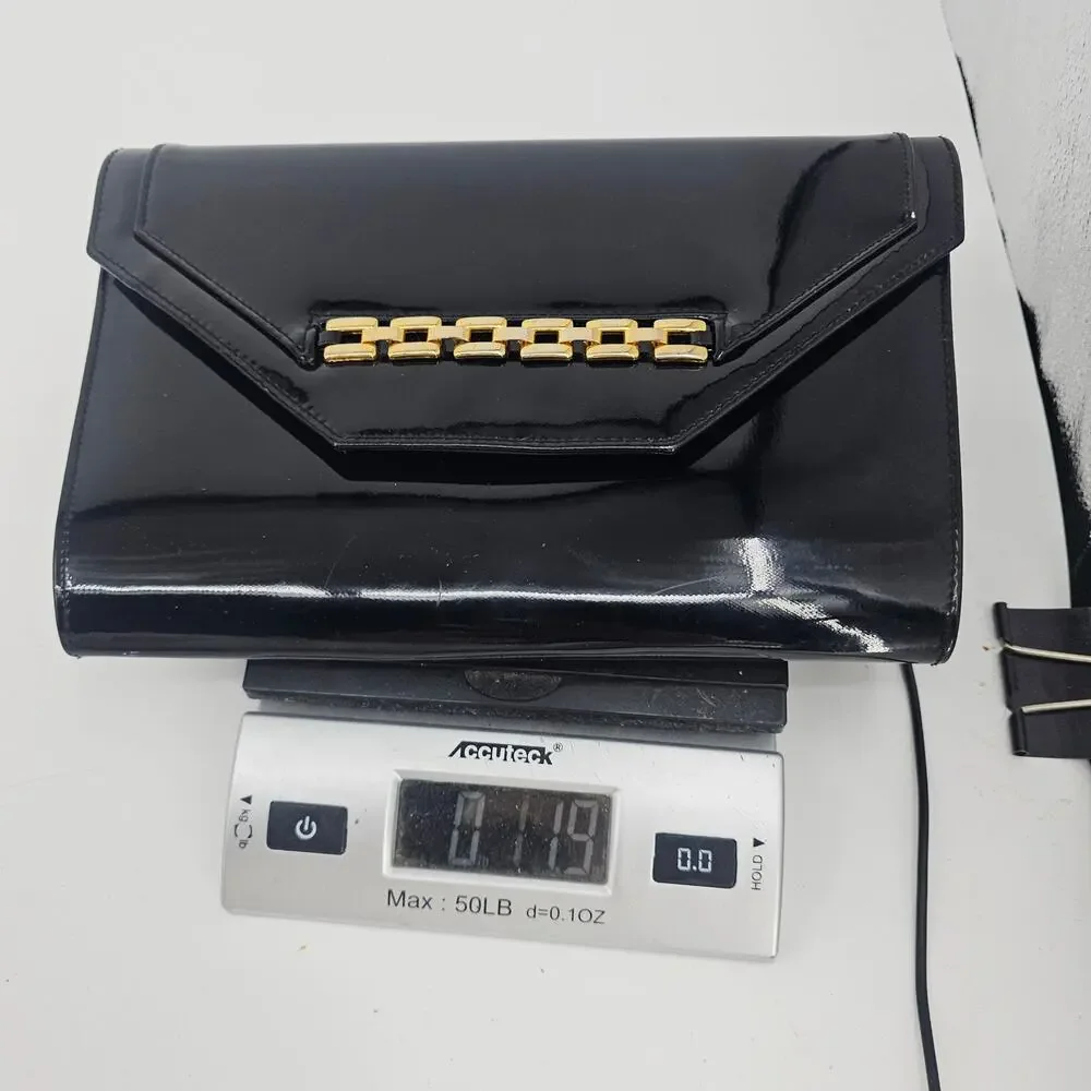 1960s Mod Style Clutch Cocktail Glamour Black Patent Clutch Purse Evening Bag